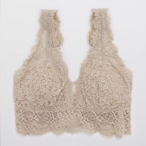 Aerie Eyelash Lace Plunge Bralette (Color: Soft Satin)